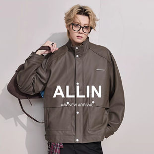 短款 新款 机车潮流翻领皮衣情侣外套 高级感PU皮夹克男秋冬季 ALLIN