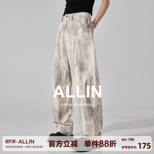 男春秋纯棉潮牌做旧宽松直筒弯刀高街长裤 复古休闲裤 子 美式 ALLIN