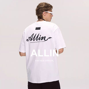 潮牌重磅纯棉半袖 t恤男夏季 情侣字母立体印花上衣 白色短袖 ALLIN