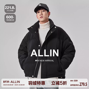 面包服字母压印情侣外套 加厚保暖短款 ALLIN 立领鸭绒羽绒服男冬季