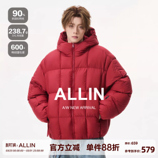 加厚保暖面包服红色本命年外套 连帽短款 ALLIN 情侣90羽绒服男冬季
