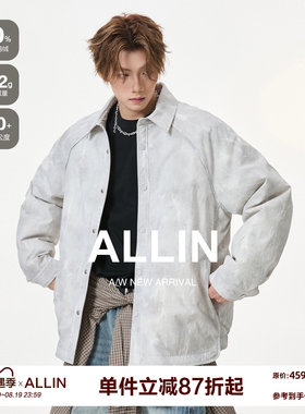 ALLIN 翻领衬衫式90羽绒服男生冬季防寒保暖轻薄夹克休闲情侣外套