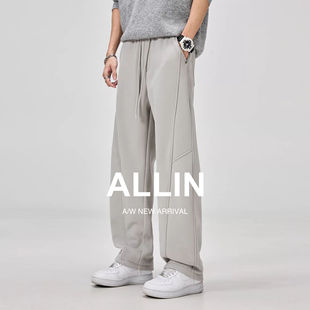 子男秋冬宽松加绒加厚重磅垂感直筒运动卫裤 ALLIN 高街弯刀休闲裤