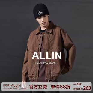 cleanfit翻领夹克潮 外套男美式 ALLIN 精纺珠帆格重磅纯棉水洗工装