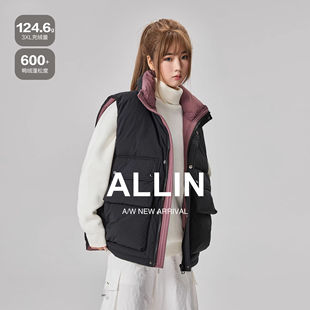 短款 鸭绒羽绒马甲男女冬季 立领羽绒服背心加厚情侣外套 工装 ALLIN