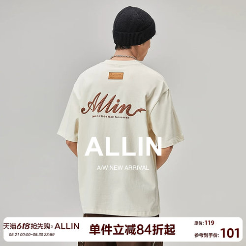 ALLIN纯棉品牌字母印花短袖t恤