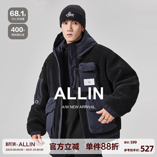 羊羔绒加厚保暖情侣鸭绒防寒短款 连帽羽绒服男冬季 外套 工装 ALLIN