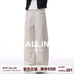 高街宽松百搭直筒裤 男春秋重磅弯刀阔腿裤 子 潮牌纯棉休闲裤 ALLIN