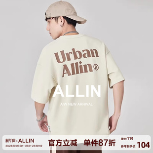 宽松字母印花体恤休闲美式 t恤男夏季 潮牌潮流上衣 重磅短袖 ALLIN