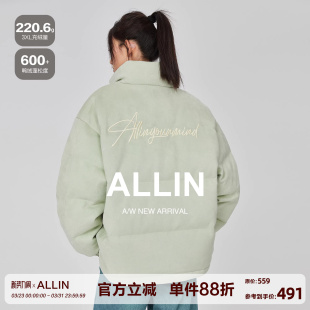 立领鸭绒潮牌情侣外套 加厚保暖短款 ALLIN 字母刺绣羽绒服男女冬季