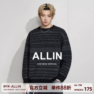 ALLIN 宽松百搭保暖情侣外套 费尔岛毛衣男生春秋潮流高级感针织衫