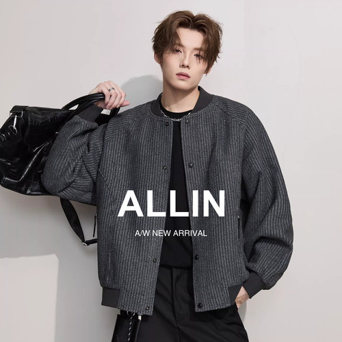 ALLIN 慵懒棒球服外套男春秋季美式潮牌线纱针织开衫情侣休闲夹克
