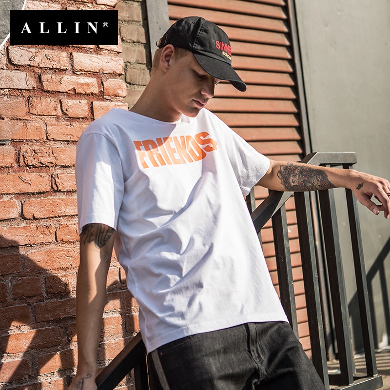 Allin半袖男 2018夏裝新品時尚圓領上衣青年帥氣潮牌男士短袖T恤
