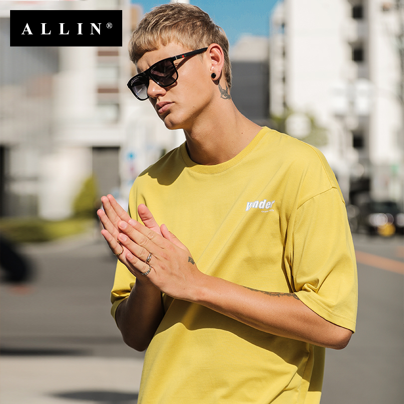 ALLIN短袖T恤 2018夏季新款男士印花寬松簡約印花青年男半袖潮牌t