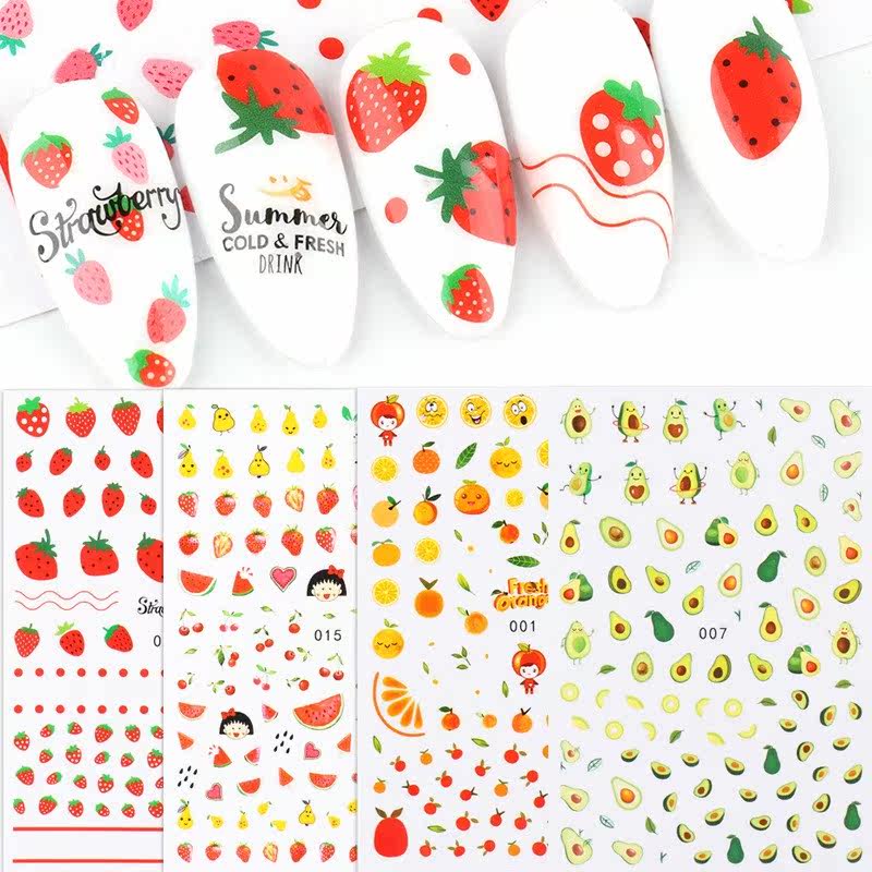 网红泫雅风美甲贴纸牛油果草莓香橙ins风水果贴花持久背胶指甲贴