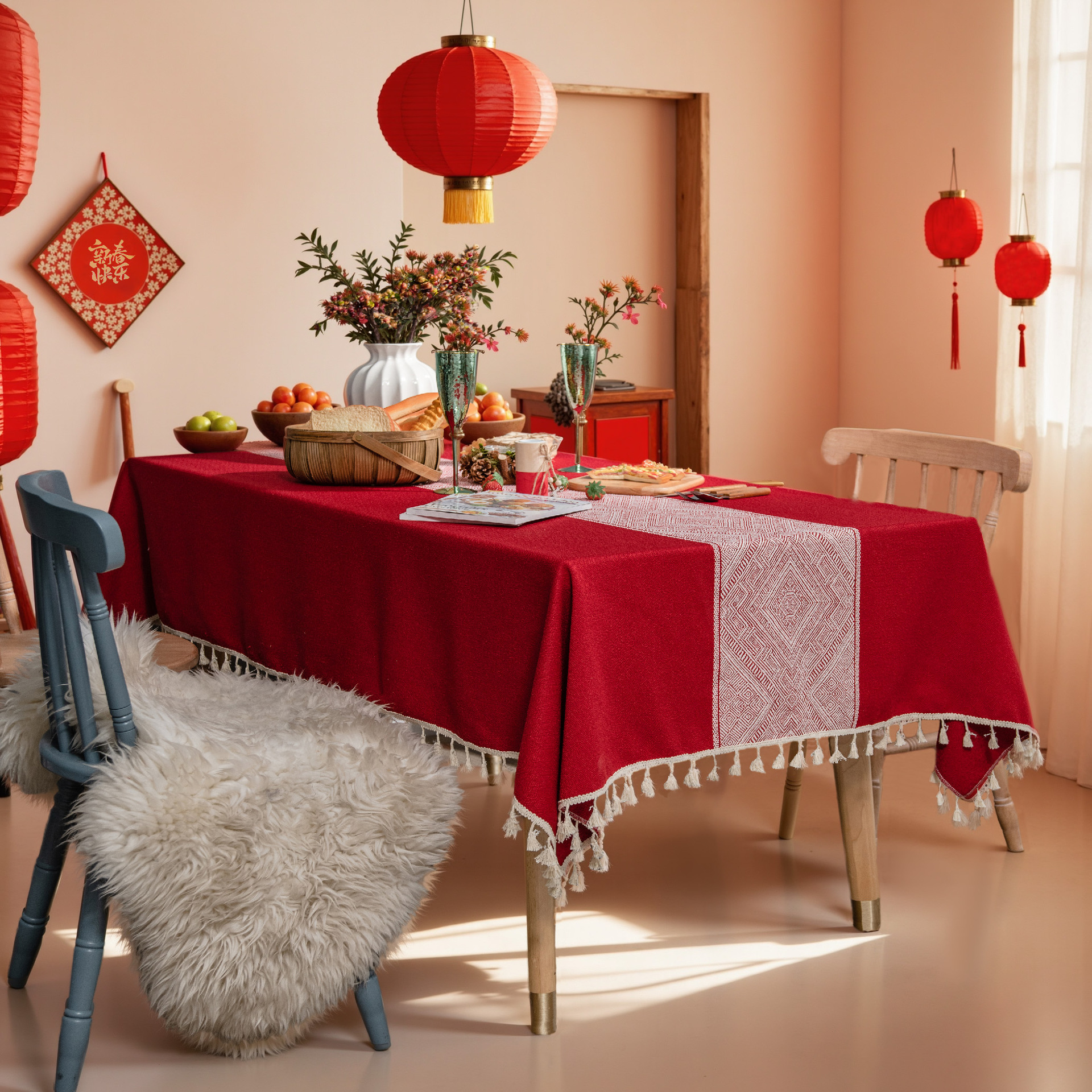 菱形桌布文艺长方形婚礼桌布