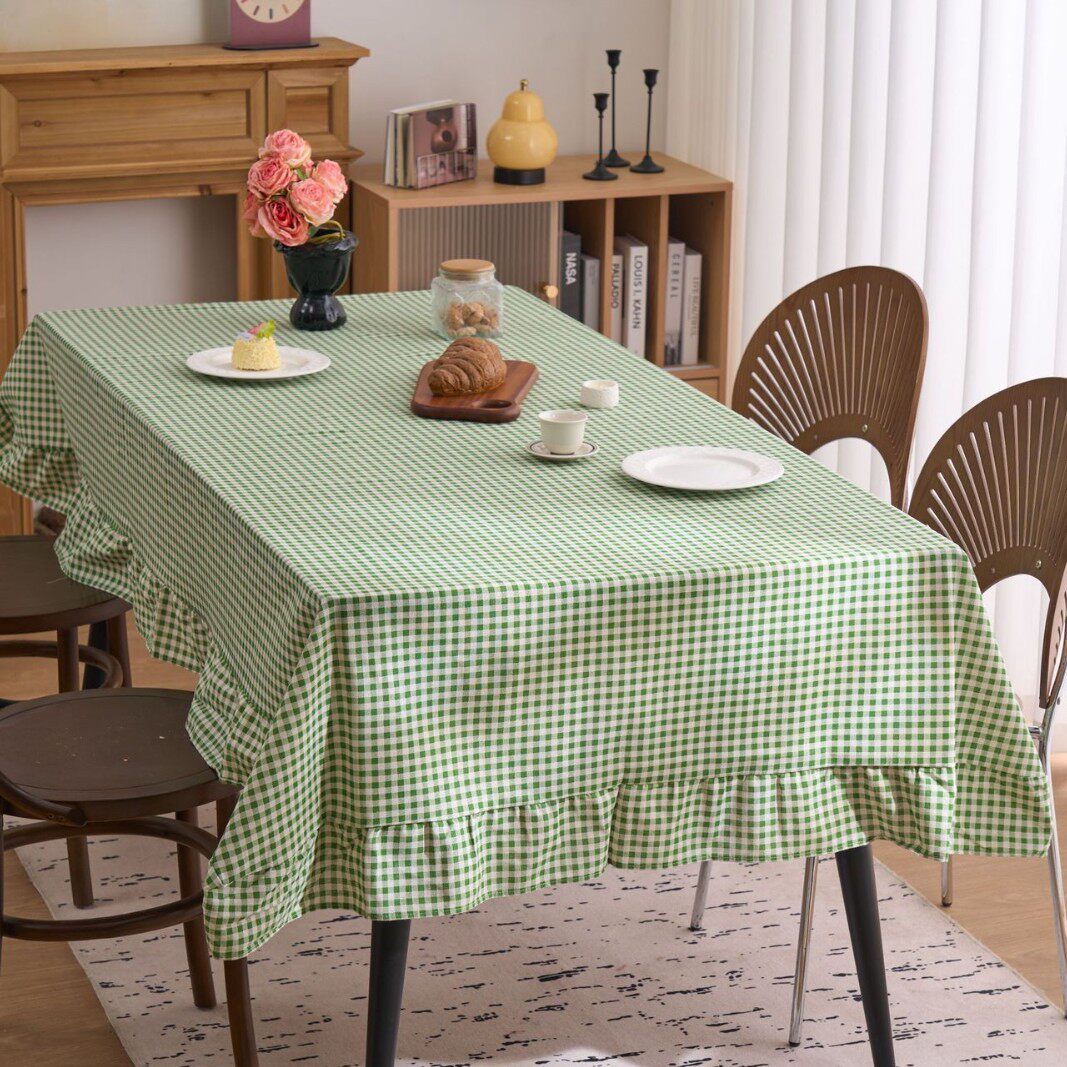 法式田园风格子花边桌布棉麻方形圆形荷叶边氛围感餐桌客厅茶几布