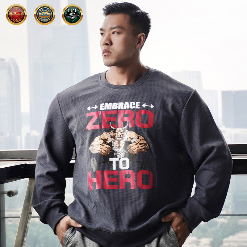 ZEROTOHERO零到英雄华夫格卫衣宽松套头圆领秋冬长袖健身运动大码