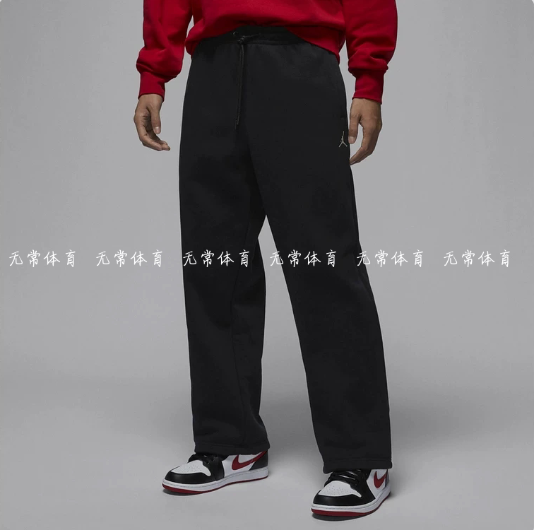 耐克Jordan男裤子冬季刺绣运动裤宽松加绒黑色直筒长裤IB7239-010