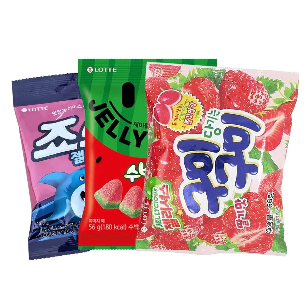 韩国进口食品乐天鲨鱼型软糖70g西瓜水果味软糖草莓味糖果解馋