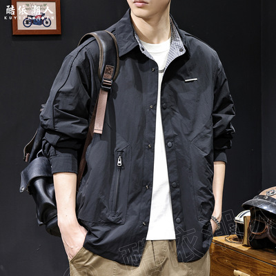 美式简约2025翻领双面穿休闲夹克