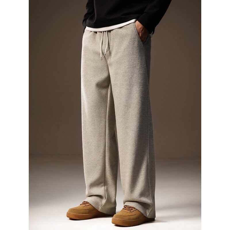 高端日系复古重磅垂感针织休闲裤男冬季新款宽松直筒软糯运动卫裤