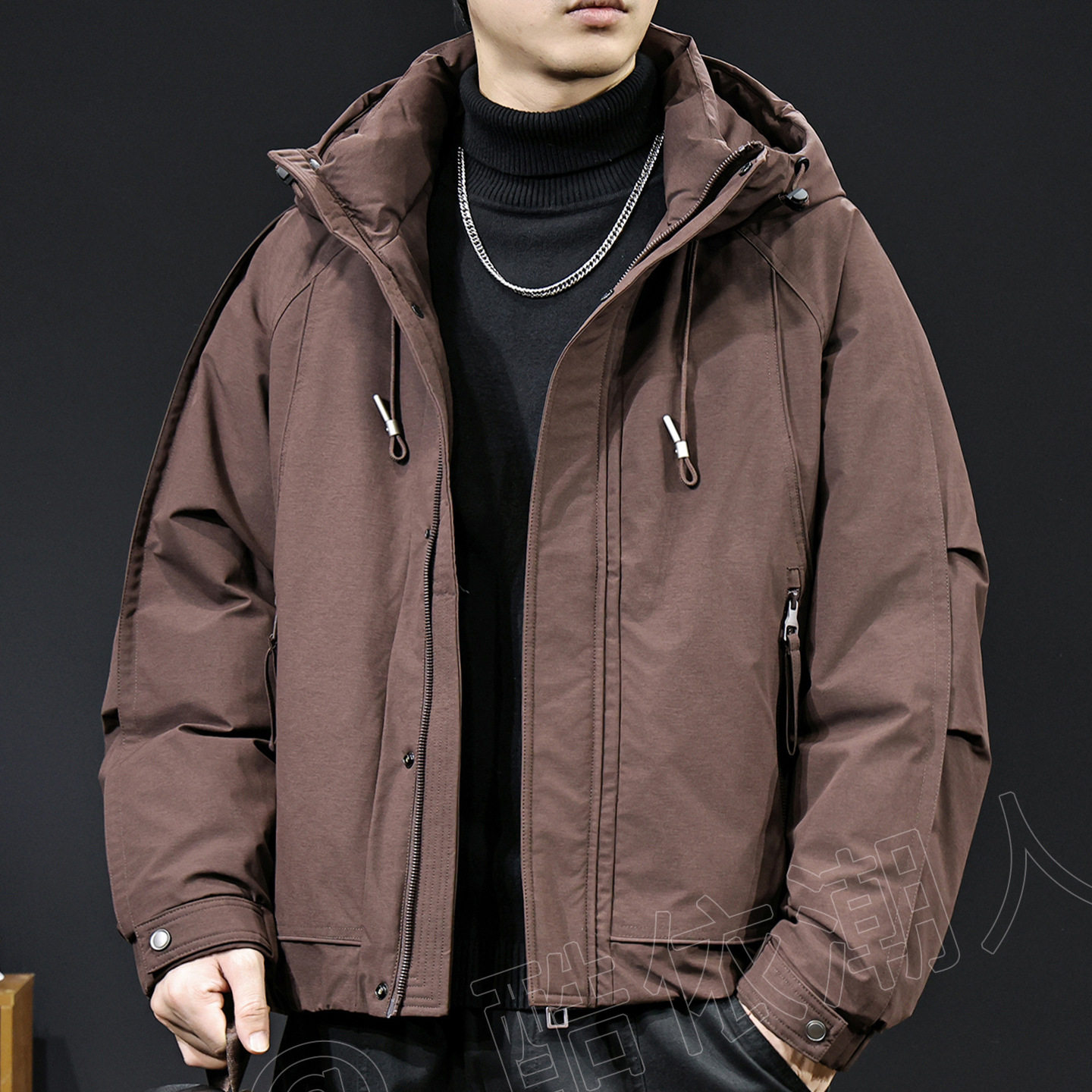 美式爆款90白鸭绒羽绒服男连帽工装外套2025冬季新款保暖潮牌大码