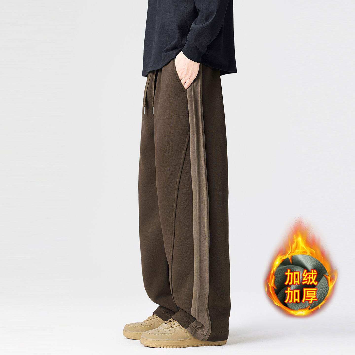 美式重磅运动卫裤男士休闲裤加厚秋冬新款男生裤子直筒宽松阔腿裤