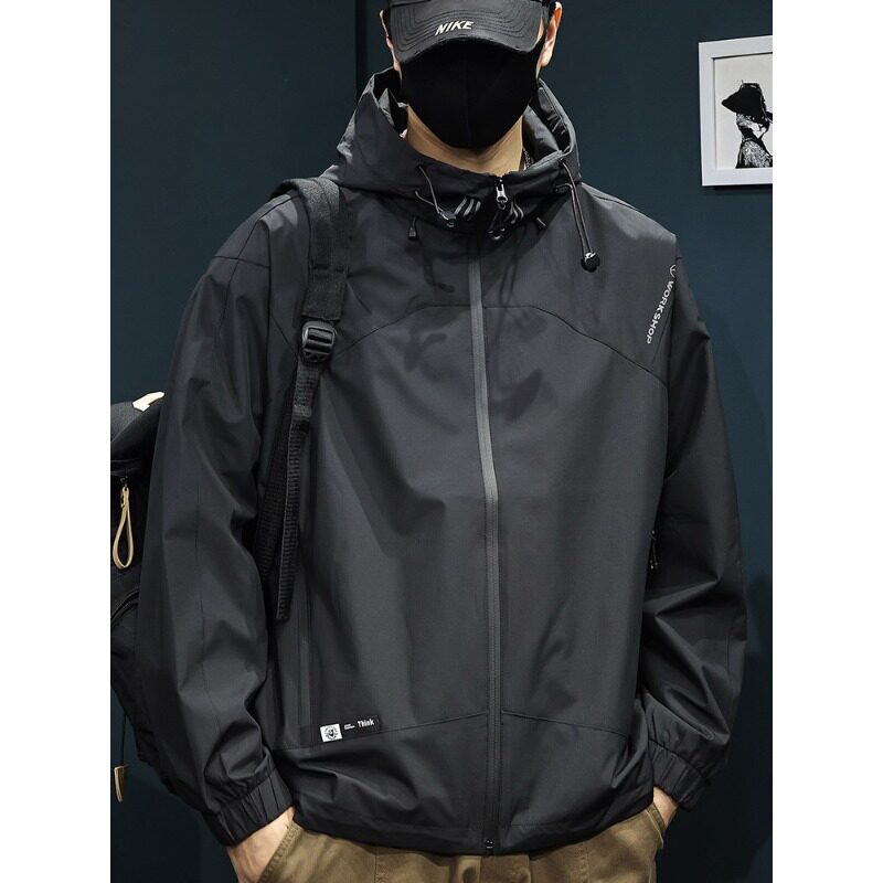 秋季户外防风冲锋衣男外套连帽2026新款潮牌大码春秋工装棉衣夹克