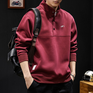 POLO立领卫衣男2025新款秋冬款重磅男装大码男士潮牌新年红色衣服