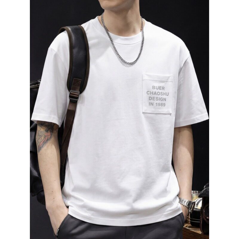 重磅纯棉口袋潮牌短袖t恤男士夏季2026新款大码高端衣服圆领体恤