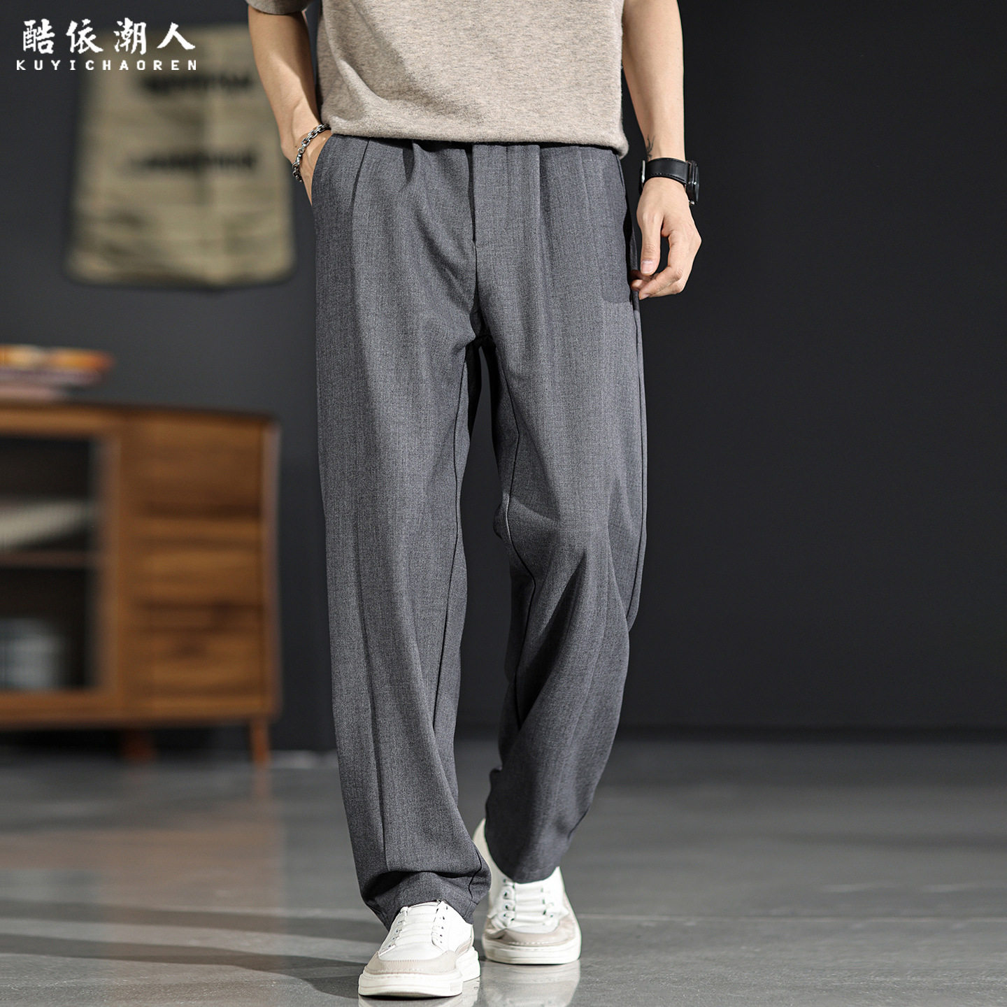 莱赛尔羊毛混纺轻奢老钱风休闲裤男春夏薄款垂感2026新款直筒西裤