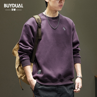 420g重磅刺绣圆领卫衣男宽松休闲加绒上衣潮牌秋冬季2025新款外套