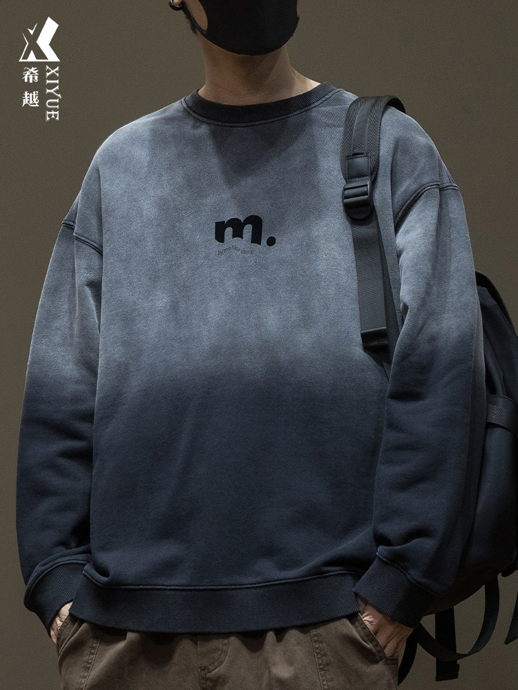 渐变美式大码套头卫衣