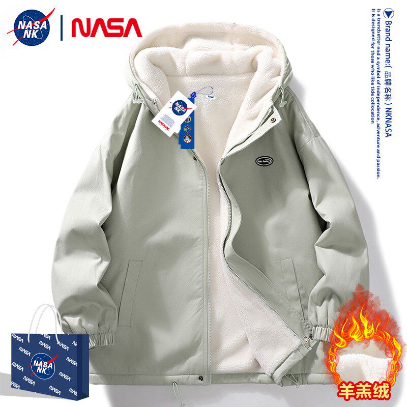 NASA联名冲锋衣羊羔绒外套男士秋冬季夹克冬款男款加绒加厚羊羔毛