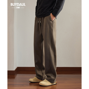 潮牌复古重磅休闲卫裤男士宽松直筒裤秋冬季加绒加厚阔腿运动长裤