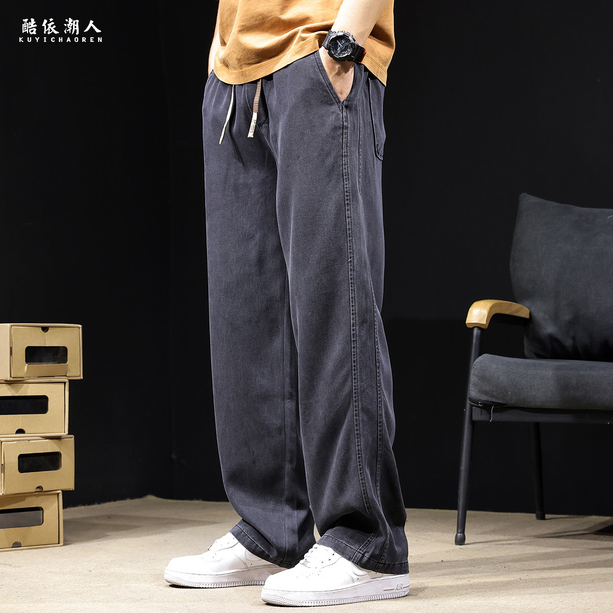 莱赛尔天丝裤子男裤2025春夏薄款宽松直筒阔腿垂感大码牛仔裤男潮