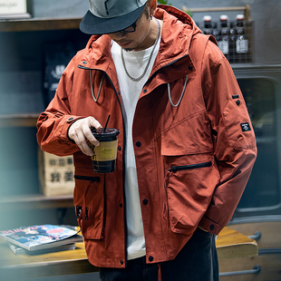 冬季美式棉服工装夹克男宽松潮牌大码防风冲锋衣男士红色休闲外套
