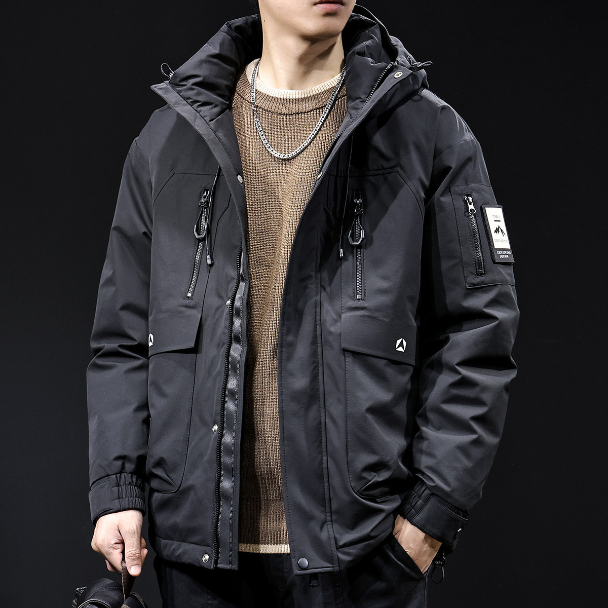 羽绒服男冬季2025新款加厚保暖连帽男士多口袋工装潮牌外套大码冬