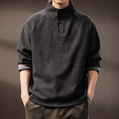 T恤 新款 男2025秋季 立领重磅毛呢长袖 高端绒面质感拼接立领Polo衫