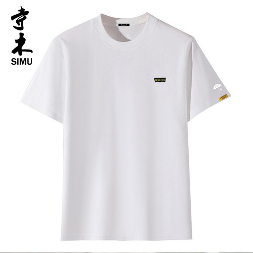 香港SIMU品牌2026夏季100 ％棉短袖T圆领时尚百搭吸湿排汗短t男