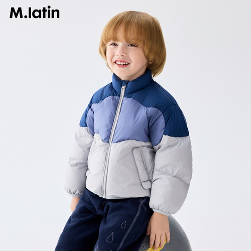 马拉丁儿童羽绒服25冬新款小童趣味撞色拼接三防轻薄羽绒服
