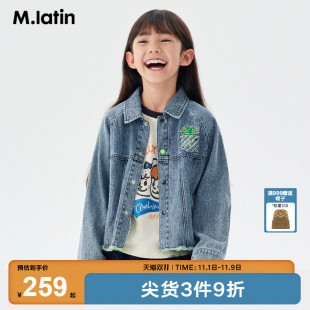 女大童小菠萝刺绣宽松A型短牛仔外套 新款 马拉丁儿童衬衫 2024秋装