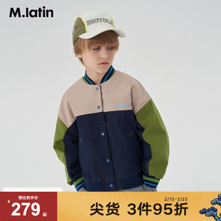 马拉丁童装儿童外套2024年春装新款男女童大童拼接棒球领牛仔外套