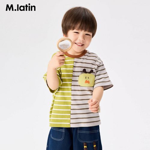 马拉丁童装儿童T恤26夏装新款男小童趣味撞色拼接设计短袖T恤