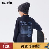 马拉丁童装 儿童T恤24冬新款 男童大童复古感印花舒适打底半高领T恤