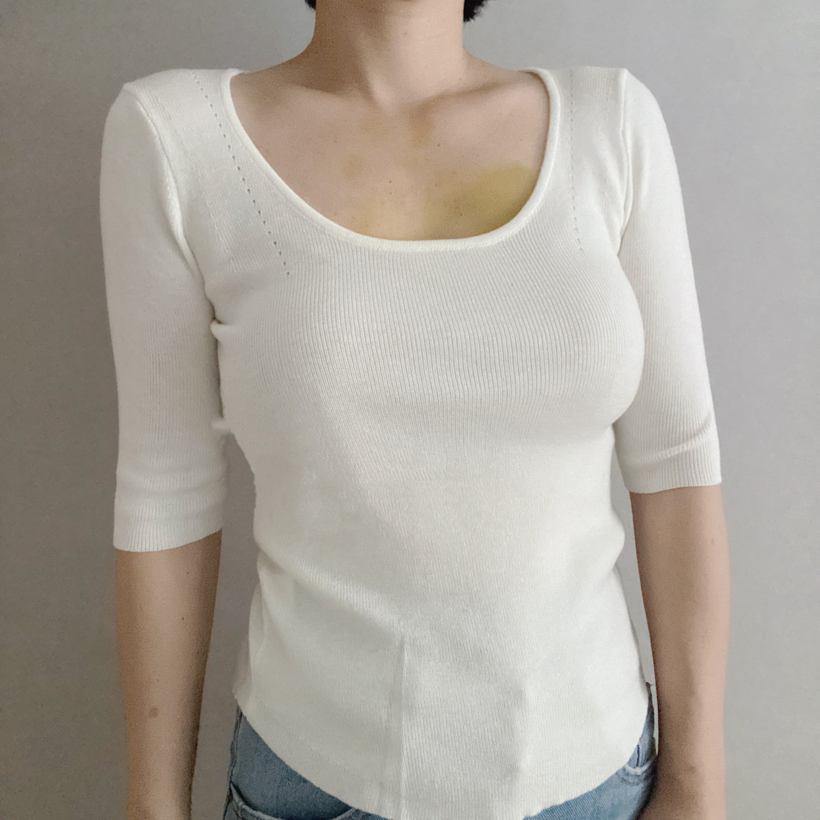 miss jijie lover修身大U领正肩中袖针织衫上衣显瘦
