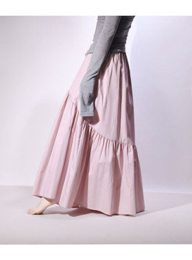日本复古波浪抽褶高腰半身裙纯色鱼尾裙大摆长裙