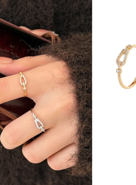 F.D｜新款S925纯银镶钻马蹄扣戒指女中古小众航海扣镀14K金食指环