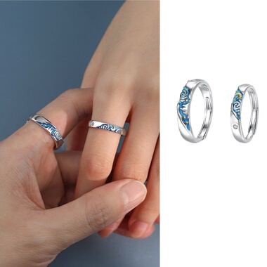 梵高星空情侣戒指S925纯银男女款